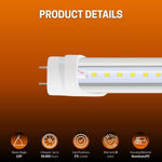 LED Tube Light Fixture, 3FT, 15W, Type A+B, 5000K, 140LM/W, 0-10V Dimmable, Single-End, Clear Cover, G13 Base, 100-277V AC, Aluminum/PC, Safety Fuses, ETL Certified