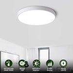 12" Ultra Thin LED Flush Mount Ceiling Light - 24W with 5 Color Temperatures 2700K/3000K/3500K/4000K/5000K – Slim 0.67in Round Surface Mount Fixture – Ideal for Laundry, Closets, Pantries, Hallways & Bathrooms - White Finish