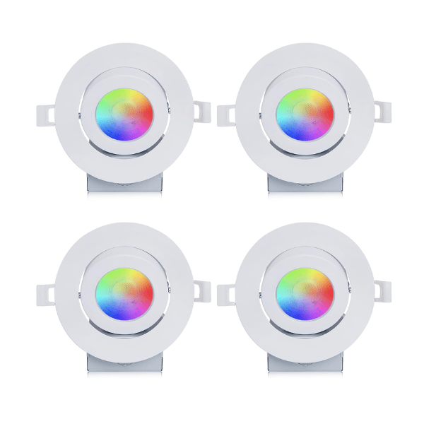 4 Inch LED Gimbal Recessed Lighting, Slim Smart Wi-Fi RGBW (2700K-6500K), 9W Dimmable with Junction Box, Alexa & Google Compatible, ETL Listed - 4 Pack