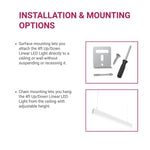 4FT LED Linear Light Fixture - Wattage Selectable 30W/40W/50W - CCT Adjustable 3500K/4000K/5000K - Dimmable Up/Down Strip Light - High Lumen Output, White Finish