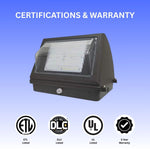 55W LED Emergency Wall Pack Light - Semi Cutoff - Glass Lens - Built in Emergency Back up - 120 Minutes Battery Backup- Forward Throw - DLC Listed