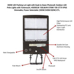 300W/240W/200W LED Parking Lot Light Fixtures, 5700K, 45000 Lumens, 150LM/W, Dusk to Dawn Photocell, IP65 Waterproof, York Mount, 100–277V, ETL Listed