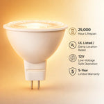 LED MR16 Bulb, 5W (35W Halogen Equivalent), 300 Lumens, 3000K Warm White, 40° Flood Beam, Dimmable, 12V Low Voltage, GU5.3 Base, UL Damp Rated, Accent & Task Lighting