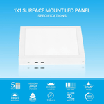 1x1 LED Panel Light, Surface Mount, 15W/20W/24W, 1875–3000 Lumens, 5CCT 3000K–6500K Selectable, Triac Dimmable Flush Ceiling Light Fixture For Kitchen, Garage, Office, Home – White, 2-Pack